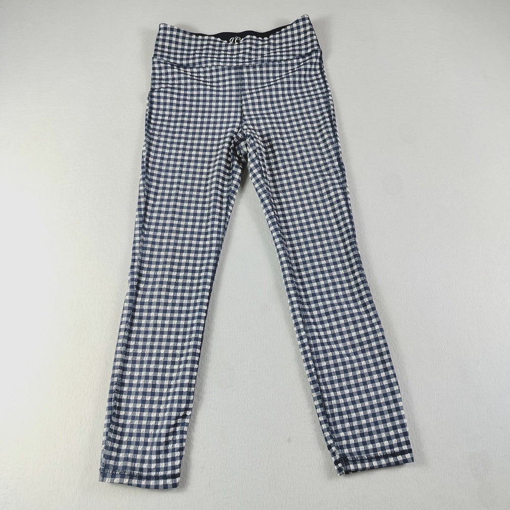 J. Crew Pants Womens Size XS Blue White Gingham Leggings‎ High Rise Pull On Yoga